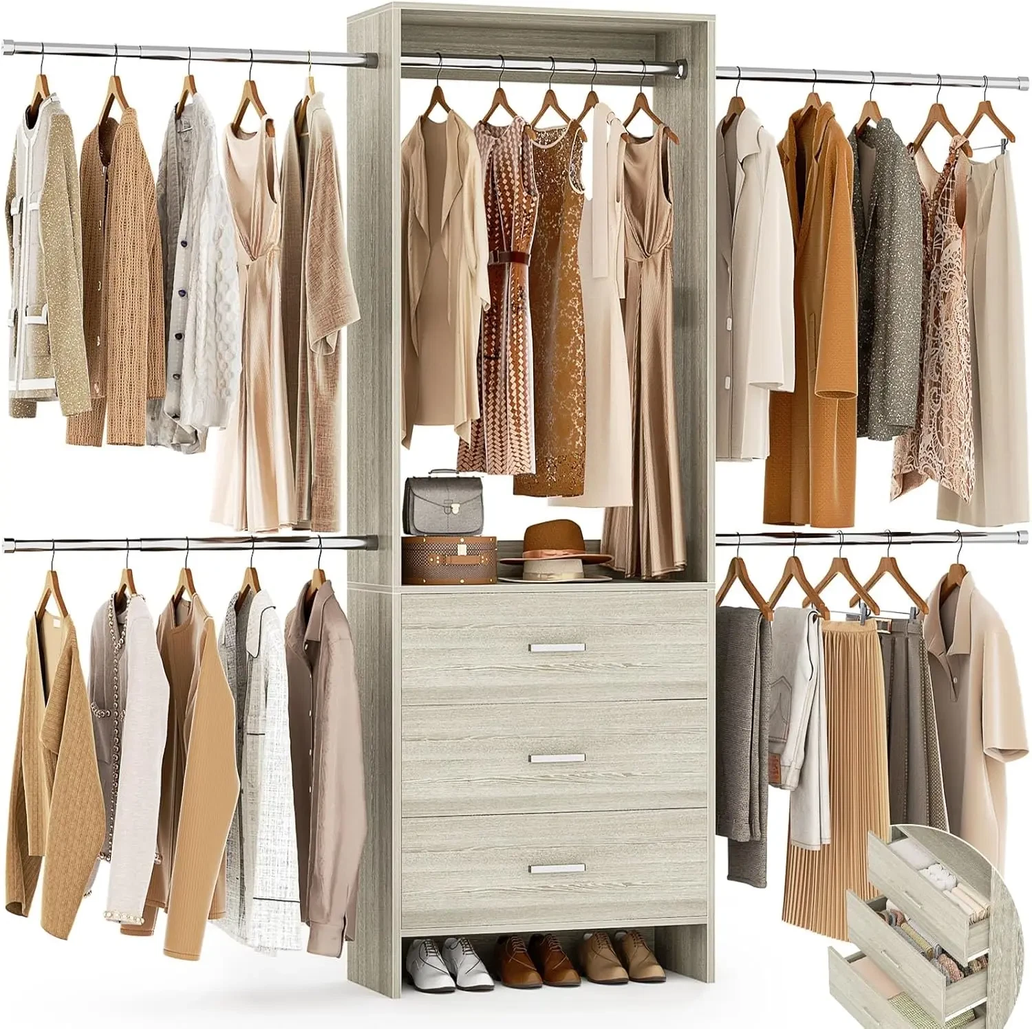 Closet Organizer System with 3 Wooden Drawers – Wa